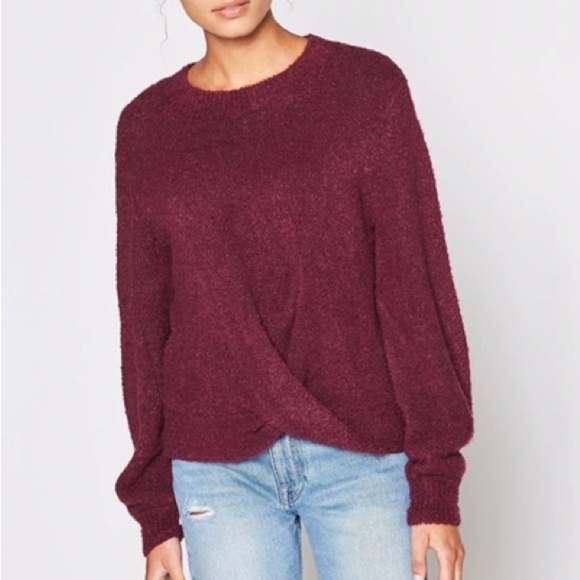 JOIE stavan nubby sweater knot detail wool blend blackberry size M - Picture 1 of 10